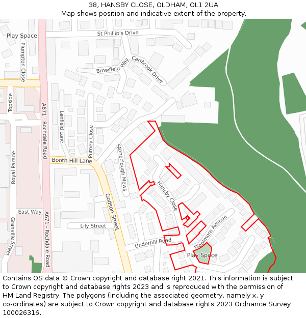 38, HANSBY CLOSE, OLDHAM, OL1 2UA: Location map and indicative extent of plot