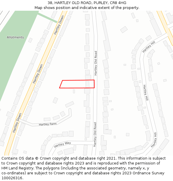 38, HARTLEY OLD ROAD, PURLEY, CR8 4HG: Location map and indicative extent of plot