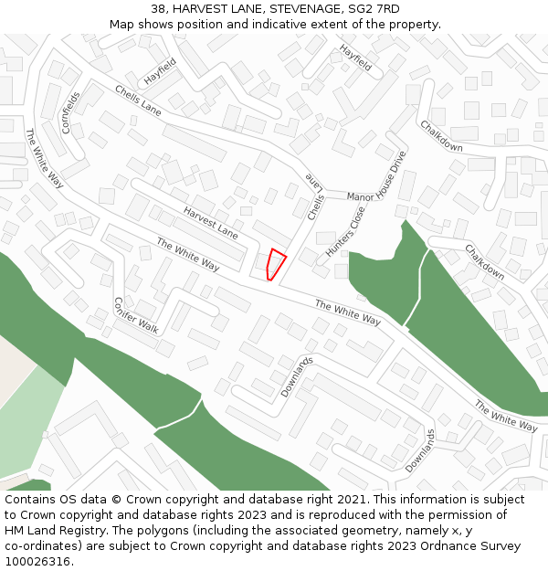 38, HARVEST LANE, STEVENAGE, SG2 7RD: Location map and indicative extent of plot