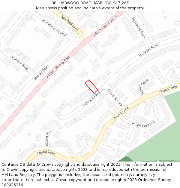 38, HARWOOD ROAD, MARLOW, SL7 2AS: Location map and indicative extent of plot