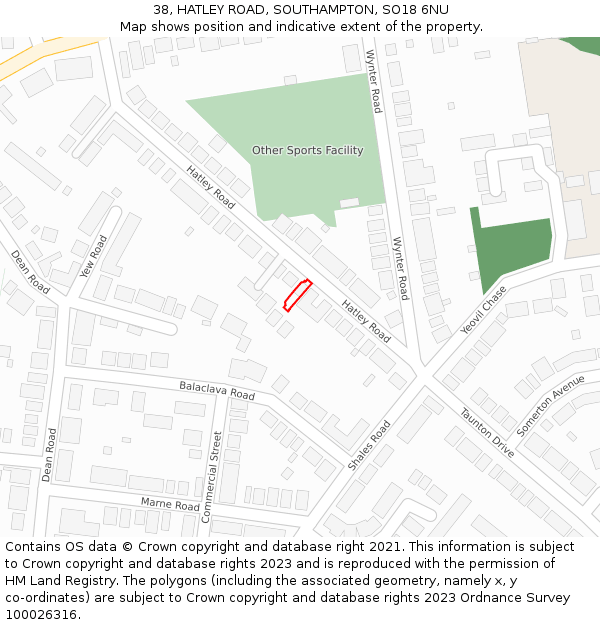 38, HATLEY ROAD, SOUTHAMPTON, SO18 6NU: Location map and indicative extent of plot