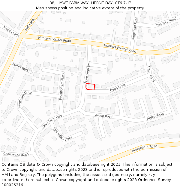 38, HAWE FARM WAY, HERNE BAY, CT6 7UB: Location map and indicative extent of plot