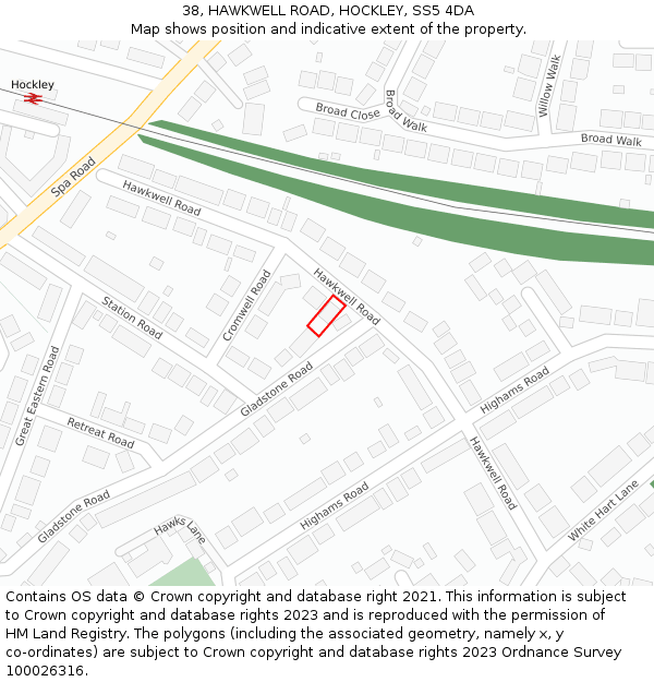 38, HAWKWELL ROAD, HOCKLEY, SS5 4DA: Location map and indicative extent of plot