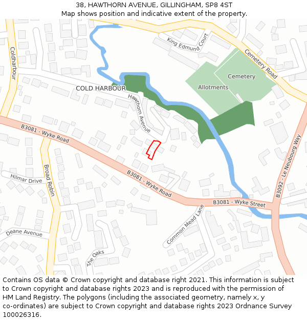 38, HAWTHORN AVENUE, GILLINGHAM, SP8 4ST: Location map and indicative extent of plot