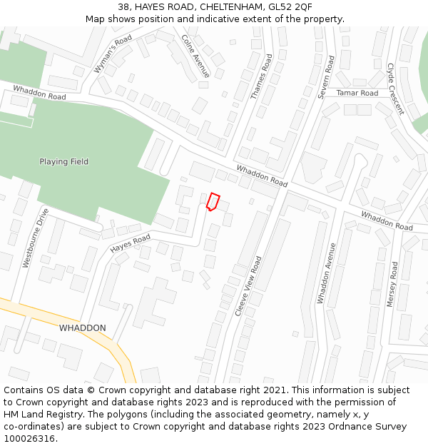38, HAYES ROAD, CHELTENHAM, GL52 2QF: Location map and indicative extent of plot