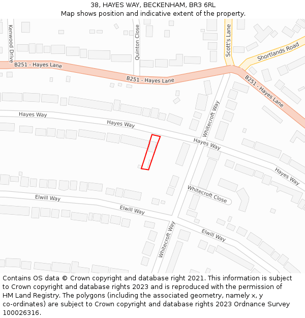 38, HAYES WAY, BECKENHAM, BR3 6RL: Location map and indicative extent of plot