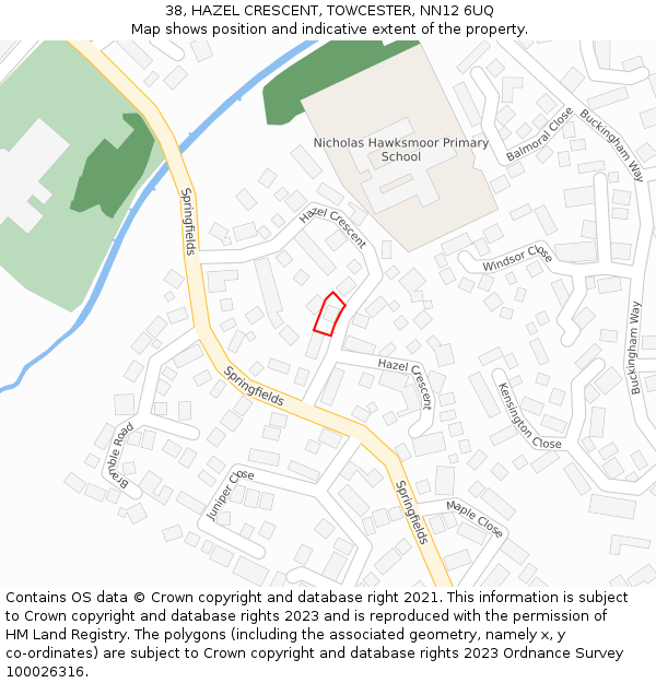 38, HAZEL CRESCENT, TOWCESTER, NN12 6UQ: Location map and indicative extent of plot