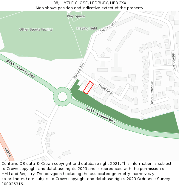 38, HAZLE CLOSE, LEDBURY, HR8 2XX: Location map and indicative extent of plot