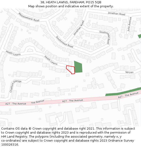 38, HEATH LAWNS, FAREHAM, PO15 5QB: Location map and indicative extent of plot