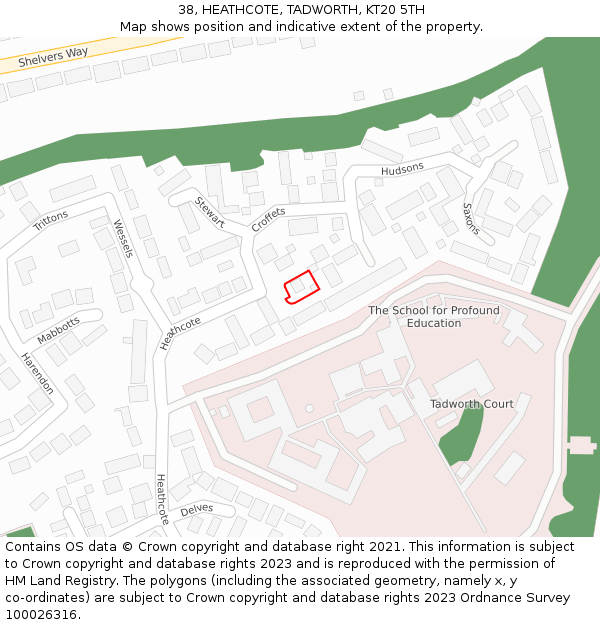 38, HEATHCOTE, TADWORTH, KT20 5TH: Location map and indicative extent of plot