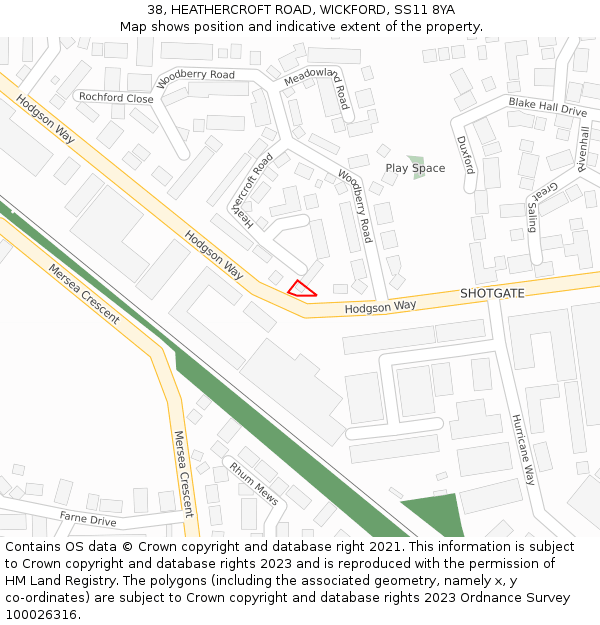 38, HEATHERCROFT ROAD, WICKFORD, SS11 8YA: Location map and indicative extent of plot