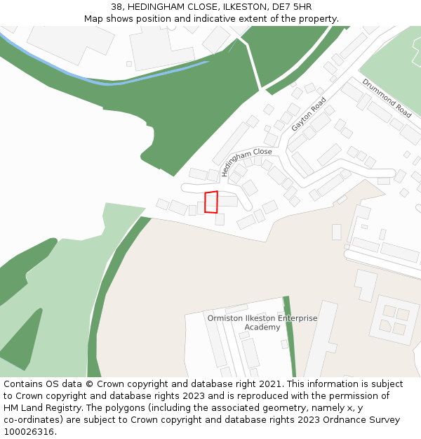 38, HEDINGHAM CLOSE, ILKESTON, DE7 5HR: Location map and indicative extent of plot