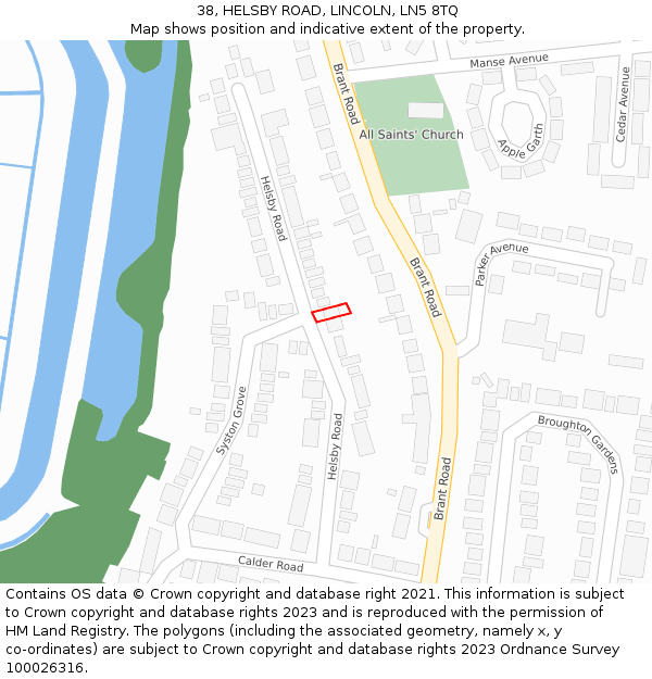 38, HELSBY ROAD, LINCOLN, LN5 8TQ: Location map and indicative extent of plot