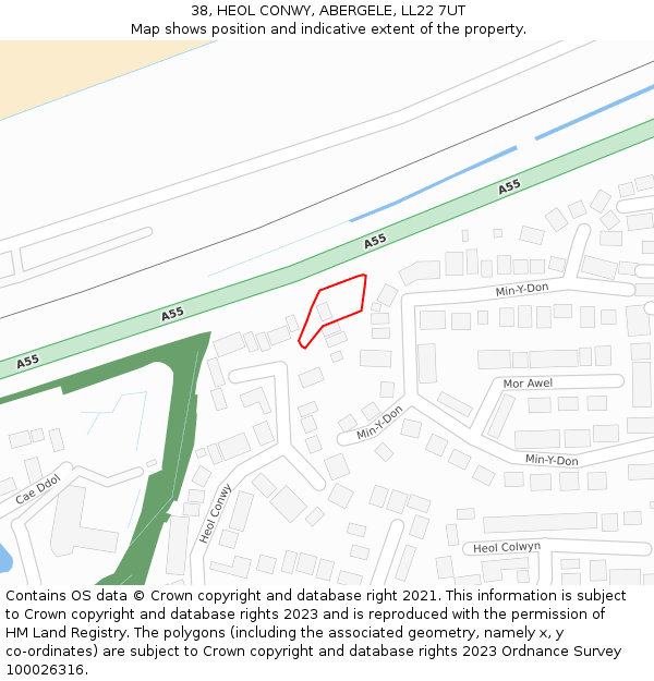 38, HEOL CONWY, ABERGELE, LL22 7UT: Location map and indicative extent of plot