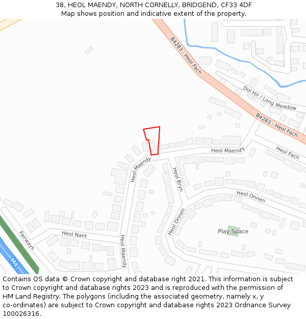 38, HEOL MAENDY, NORTH CORNELLY, BRIDGEND, CF33 4DF: Location map and indicative extent of plot