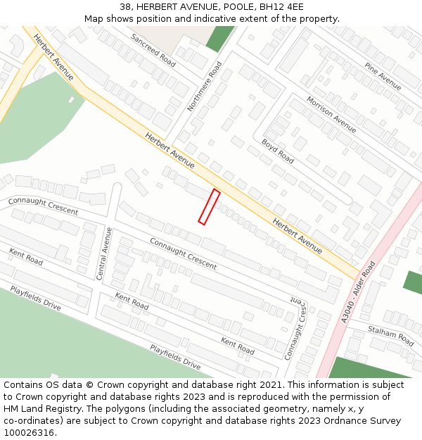 38, HERBERT AVENUE, POOLE, BH12 4EE: Location map and indicative extent of plot