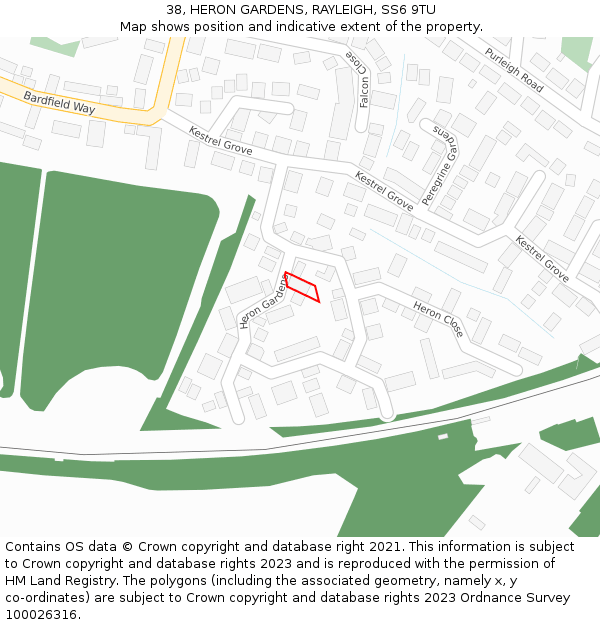 38, HERON GARDENS, RAYLEIGH, SS6 9TU: Location map and indicative extent of plot