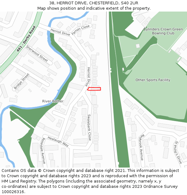 38, HERRIOT DRIVE, CHESTERFIELD, S40 2UR: Location map and indicative extent of plot