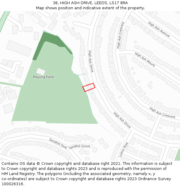 38, HIGH ASH DRIVE, LEEDS, LS17 8RA: Location map and indicative extent of plot