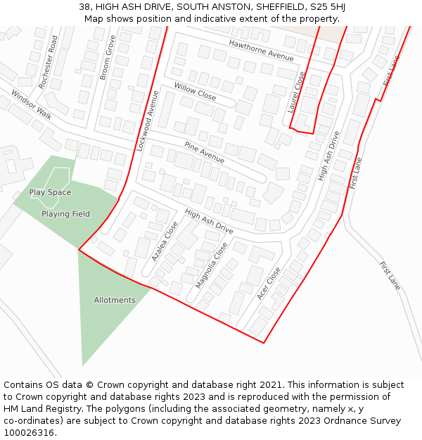38, HIGH ASH DRIVE, SOUTH ANSTON, SHEFFIELD, S25 5HJ: Location map and indicative extent of plot