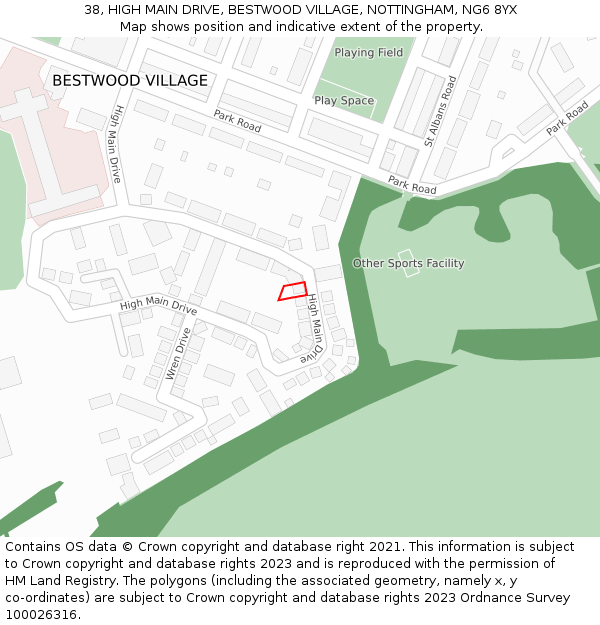 38, HIGH MAIN DRIVE, BESTWOOD VILLAGE, NOTTINGHAM, NG6 8YX: Location map and indicative extent of plot