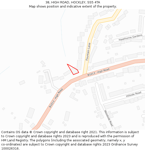 38, HIGH ROAD, HOCKLEY, SS5 4TA: Location map and indicative extent of plot