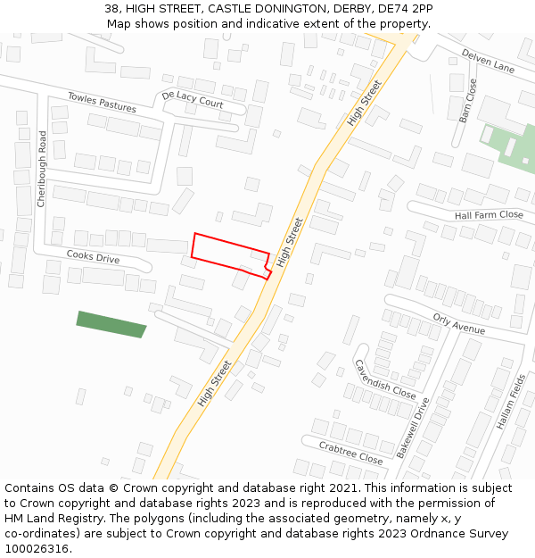 38, HIGH STREET, CASTLE DONINGTON, DERBY, DE74 2PP: Location map and indicative extent of plot