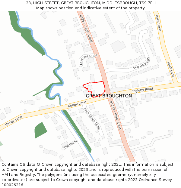 38, HIGH STREET, GREAT BROUGHTON, MIDDLESBROUGH, TS9 7EH: Location map and indicative extent of plot