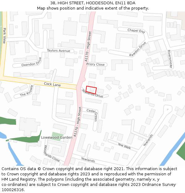 38, HIGH STREET, HODDESDON, EN11 8DA: Location map and indicative extent of plot