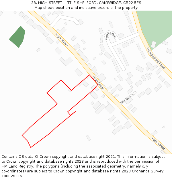38, HIGH STREET, LITTLE SHELFORD, CAMBRIDGE, CB22 5ES: Location map and indicative extent of plot