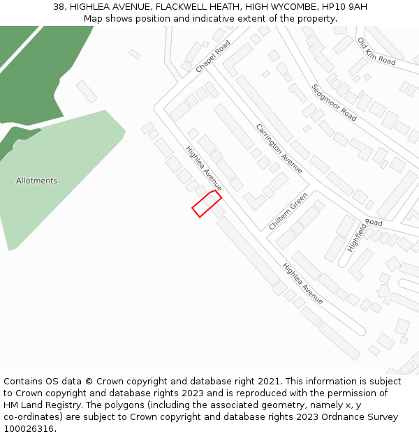 38, HIGHLEA AVENUE, FLACKWELL HEATH, HIGH WYCOMBE, HP10 9AH: Location map and indicative extent of plot