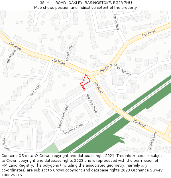 38, HILL ROAD, OAKLEY, BASINGSTOKE, RG23 7HU: Location map and indicative extent of plot