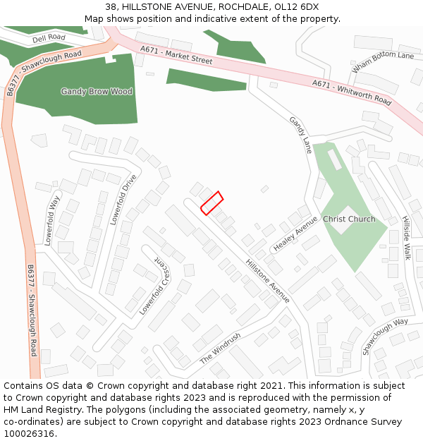 38, HILLSTONE AVENUE, ROCHDALE, OL12 6DX: Location map and indicative extent of plot
