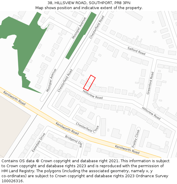 38, HILLSVIEW ROAD, SOUTHPORT, PR8 3PN: Location map and indicative extent of plot