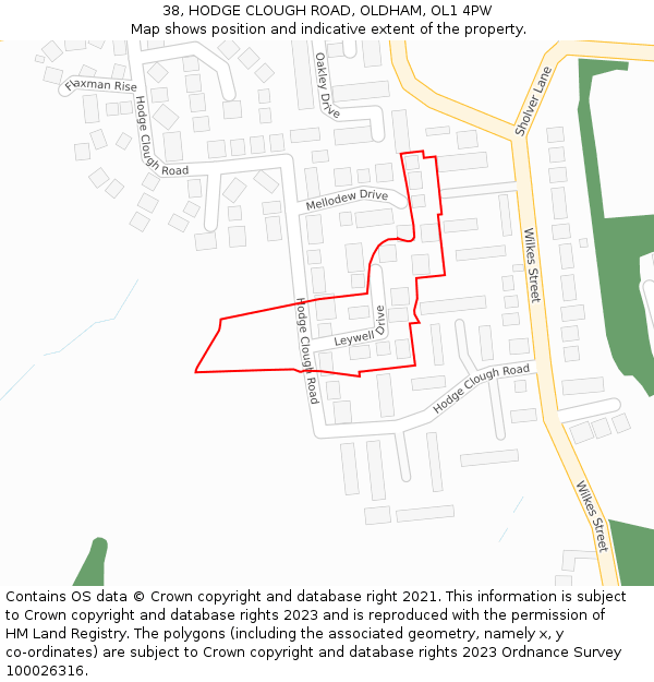 38, HODGE CLOUGH ROAD, OLDHAM, OL1 4PW: Location map and indicative extent of plot