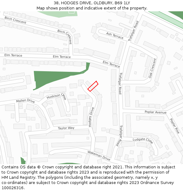 38, HODGES DRIVE, OLDBURY, B69 1LY: Location map and indicative extent of plot