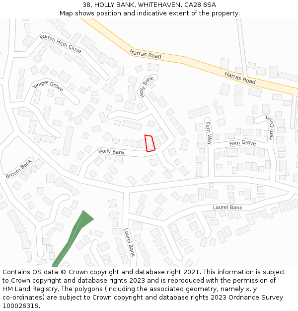 38, HOLLY BANK, WHITEHAVEN, CA28 6SA: Location map and indicative extent of plot