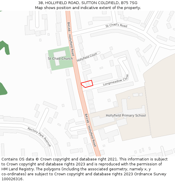 38, HOLLYFIELD ROAD, SUTTON COLDFIELD, B75 7SG: Location map and indicative extent of plot