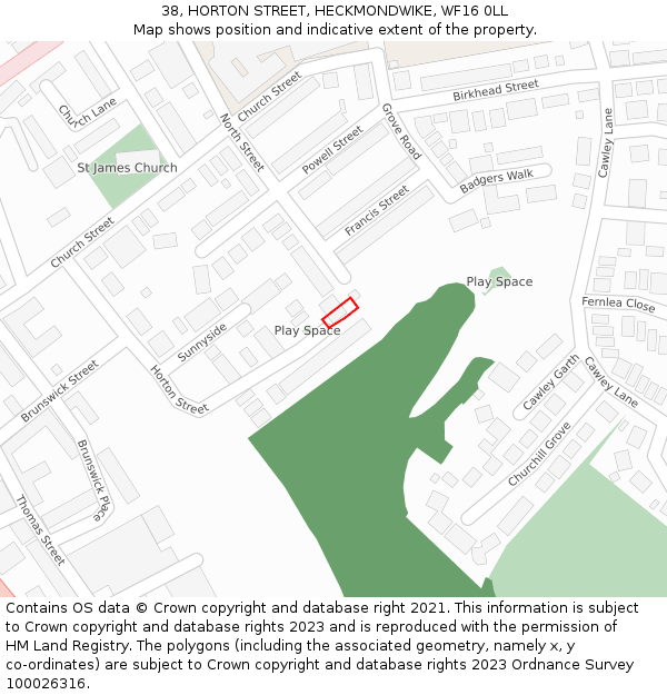 38, HORTON STREET, HECKMONDWIKE, WF16 0LL: Location map and indicative extent of plot
