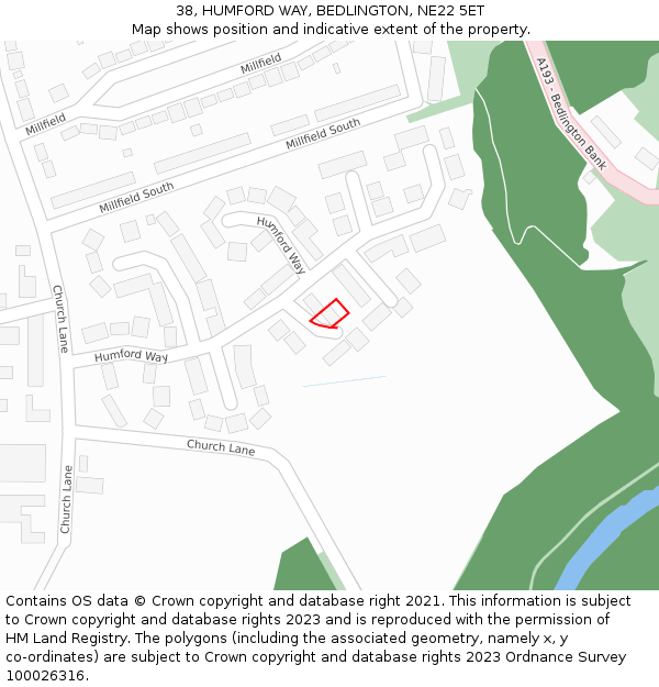 38, HUMFORD WAY, BEDLINGTON, NE22 5ET: Location map and indicative extent of plot