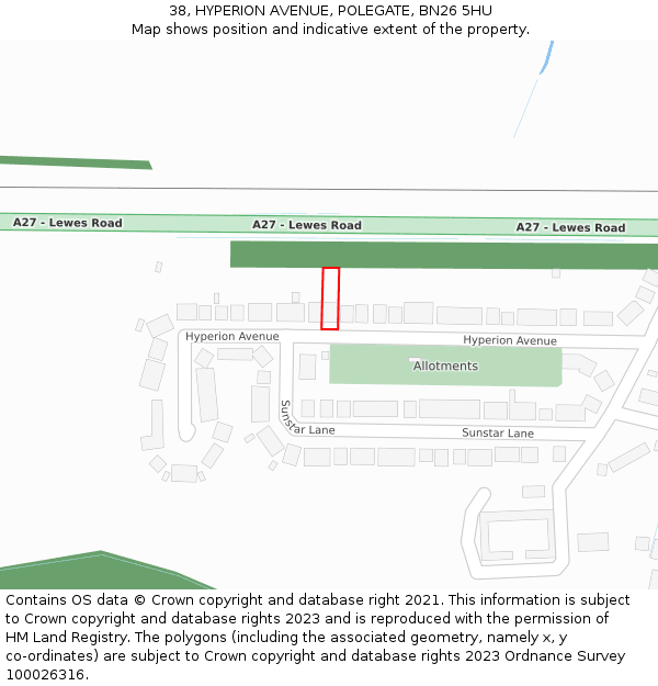 38, HYPERION AVENUE, POLEGATE, BN26 5HU: Location map and indicative extent of plot