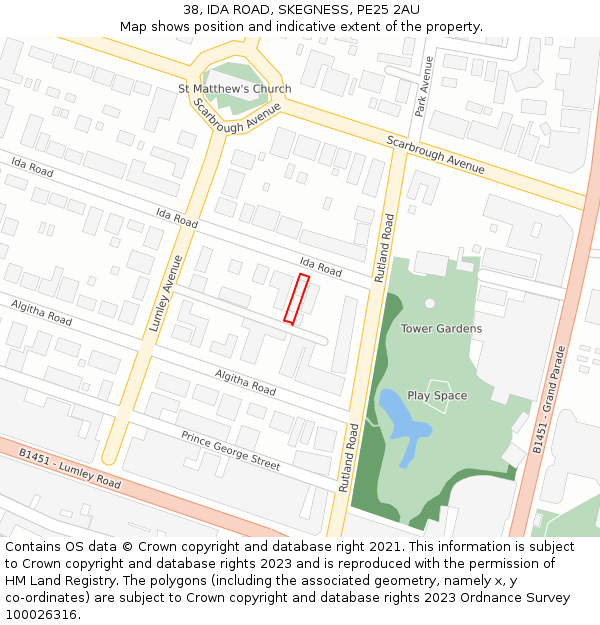 38, IDA ROAD, SKEGNESS, PE25 2AU: Location map and indicative extent of plot