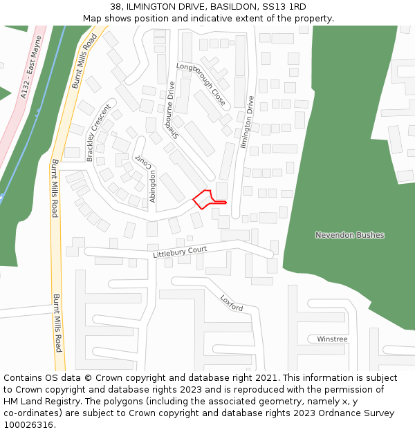 38, ILMINGTON DRIVE, BASILDON, SS13 1RD: Location map and indicative extent of plot