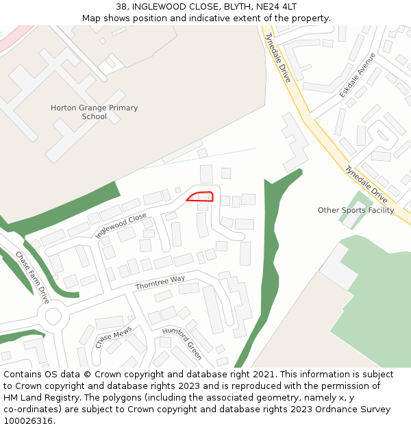 38, INGLEWOOD CLOSE, BLYTH, NE24 4LT: Location map and indicative extent of plot