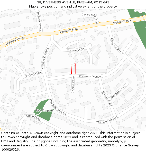 38, INVERNESS AVENUE, FAREHAM, PO15 6AS: Location map and indicative extent of plot