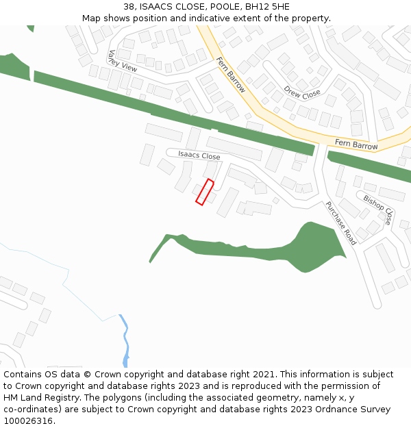 38, ISAACS CLOSE, POOLE, BH12 5HE: Location map and indicative extent of plot