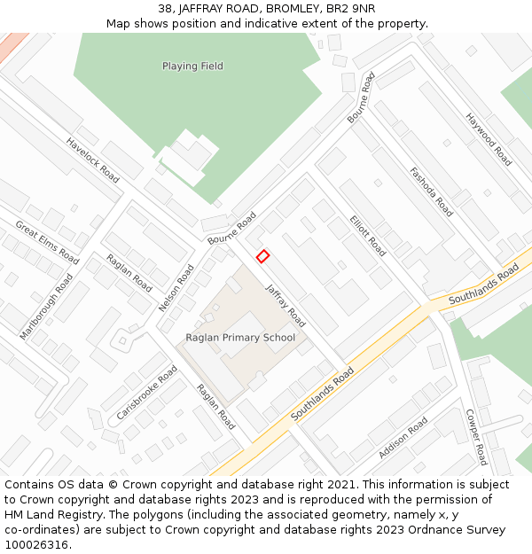 38, JAFFRAY ROAD, BROMLEY, BR2 9NR: Location map and indicative extent of plot