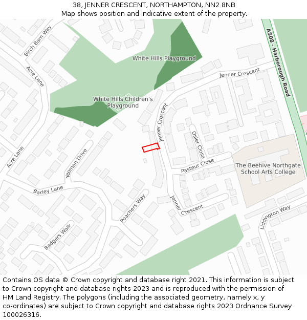38, JENNER CRESCENT, NORTHAMPTON, NN2 8NB: Location map and indicative extent of plot