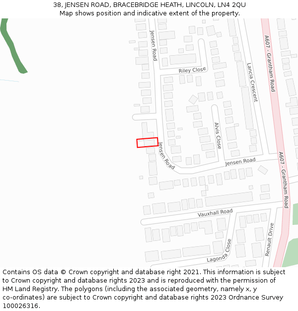 38, JENSEN ROAD, BRACEBRIDGE HEATH, LINCOLN, LN4 2QU: Location map and indicative extent of plot