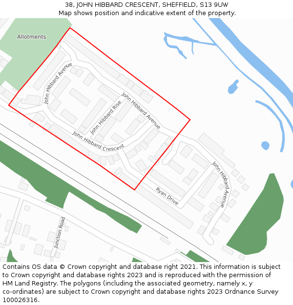 38, JOHN HIBBARD CRESCENT, SHEFFIELD, S13 9UW: Location map and indicative extent of plot